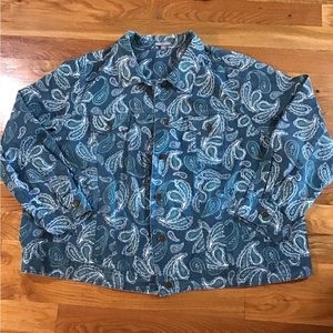 Woman size 28W Jessica, London denim blue color jacket Paisley design pockets R